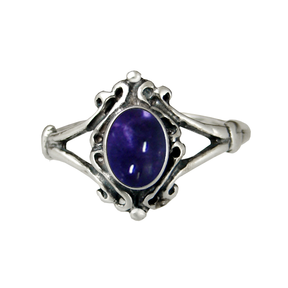 Sterling Silver Iolite Victorian Ring Size 8